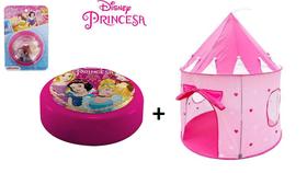 Kit Barraca Dobrável Castelo de Princesa + Abajur Luminária de Toque das Princesas