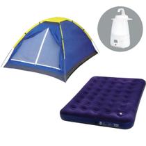 Kit Barraca Iglu 3 Pessoas + Colchão Inflável Casal + Luminária Portátil MOR Kit Barraca Iglu 3 Pessoas + Colchão Inflável Casal + Luminária Portátil MOR