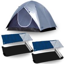Kit Barraca Luna 5 Pessoas + 2 Sacos de Dormir Envelope Azul 4 C + 2 Isolantes Termicos