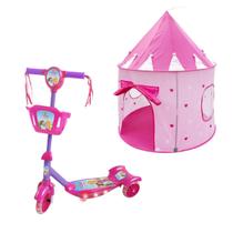 Kit Barraca Torre Infantil Princesa + Patinete 3 Rodas Musical Seguro