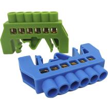 Kit Barramentos com 1 Neutro e 1 Terra para Trilhos Din ou Fixo 6 Furos