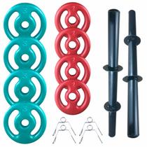 Kit Barras 40cm Pretas pintadas e 20 kg de Anilhas Emborrachadas - Exercit Esportes