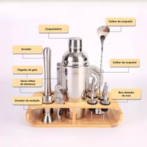 Kit Bartender Profissional com 12 Peças Inox Suporte Coqueteleira 550ml Ideal para Drinks e Coquetéis