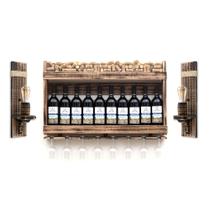 Kit Barzinho de Parede Adega de Madeira Adega e Cervejeira 10 Garrafas com Porta Tampinhas e Taças Com 2 Luminárias Rústicas Retro Kit Barzinho de Parede Adega de Madeira Adega e Cervejeira 10 Garrafas com Porta Tampinhas e Taças Com 2 Luminárias Rústicas Retro
