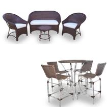 Kit Barzinho - Jogo Bistrô em Fibra Sintética + Jogo Bali Fino Duna Cru para Área Externa