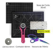 Kit Base Apoio Para Corte 45x30 A3 Dupla Face Tesoura Titânio Régua 15x30 Cortador 45mm + 1 Disco
