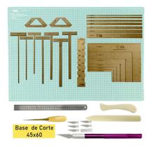 Kit Base Corte A2 Tiffany 60x45 Estilete de Precisão Régua Gabarito Wire-0 Cartonagem Scrapbook