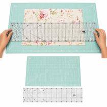 Kit Base de Corte 60x45 Autocura com Régua de Acrílico 15x60 Artesanato Patchwork Costura Criativa
