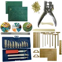 Kit Base de Corte 60x45 Cartonagem Gabaritos Alicate Fura Prega Ilhós Jogo de Estilete Régua 60cm Dobradeira Vincador