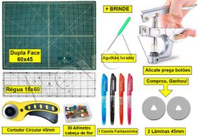 Kit Base De Corte 60x45 + Régua 15x60 + Alicate Prega Botões