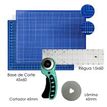 Kit Base De Corte A2 Apoio de Mesa 60x45 Régua de Acrilico 15x60 Cortador Circular 45mm + 1 Disco