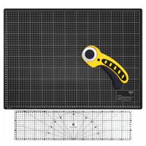 Kit Base De Corte A2 Régua 15x60cm Cortador Patchwork Preto