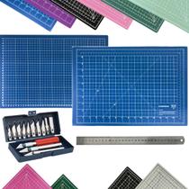 Kit Base de Corte A3 30x45cm Multiuso Costura Artesanato Patchwork Desenho Jogo Estilete Precisão 13 Peças Regua Metal 30cm