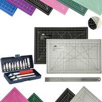 Kit Base de Corte A3 30x45cm Multiuso Costura Artesanato Patchwork Desenho Jogo Estilete Precisão 13 Peças Regua Metal 30cm