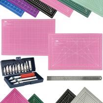 Kit Base de Corte A3 30x45cm Multiuso Costura Artesanato Patchwork Desenho Jogo Estilete Precisão 13 Peças Regua Metal 30cm