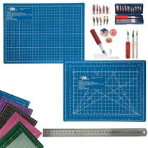 Kit Base de Corte A4 30x22cm Multiuso Costura Artesanato Patchwork Desenho Jogo Estilete Precisão 13 Peças Regua Metal 30cm Kit Base de Corte A4 30x22cm Multiuso Costura Artesanato Patchwork Desenho Jogo Estilete Precisão 13 Peças Regua Metal 30cm