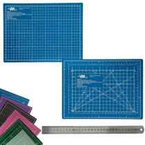 Kit Base de Corte Dupla Face A4 30cm x 22cm Regua Inox 30cm Artesanato Patchwork Scrapbook Desenho