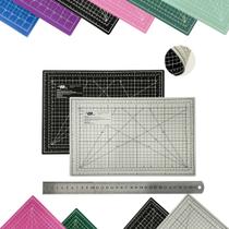 Kit Base de Corte Dupla Face Multiuso Placa AutoCura A3 45x30cm Regua Metal 30cm Artesanato Patchwork Desenho Scrapbook