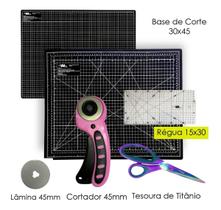 Kit Base De Corte Iniciante 45x30 Dupla Face Régua 15x30 Tesoura de Titânio Cortador 45mm Disco