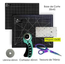 Kit Base De Corte Iniciante 45x30 Dupla Face Régua 15x30 Tesoura de Titânio Cortador 45mm Disco