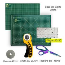 Kit Base De Corte Iniciante 45x30 Dupla Face Régua 15x30 Tesoura de Titânio Cortador 45mm Disco