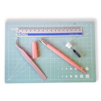 Kit Base de Corte Iniciante Turquesa 22x15 A5 com Régua Estilete de Precisão e Pinça - Westpress