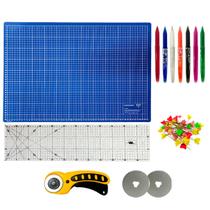 Kit Base de Corte Patchwork Artesanato 60x45 Regua 15x60 Cortador 45 + 2 Laminas Alfinete Caneta Magica Fantasminha