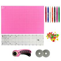 Kit Base de Corte Patchwork Artesanato 60x45 Regua 15x60 Cortador 45 + 2 Laminas Alfinete Caneta Magica Fantasminha