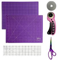 Kit Base de Corte Placa Apoio para Mesa A2 45x60cm Tesoura de Titanium Régua Acrílico15x60cm Cortador de Tecidos e Papel 45mm