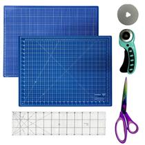 Kit Base de Corte Placa Apoio para Mesa A2 45x60cm Tesoura de Titanium Régua Acrílico15x60cm Cortador de Tecidos e Papel 45mm