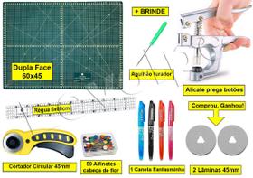 Kit Base De Corte + Régua 5x60 + Alicate Prega Botões - Levolpe
