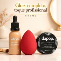 Kit Base Fluida Vegana Dapop + Pó Translúcido Solto Soft Focus + Esponja Maquiagem Profissional