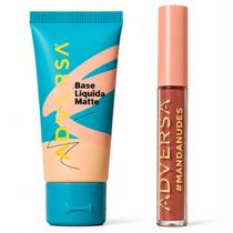 Kit Base Líquida Matte Adversa Tom 250 + Batom Líquido Matte Probleminha Coleção Manda Nudes Vegano Longa Duração