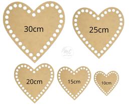 Kit Bases MDF Coração Crochê/Fio de Malha - 5 Peças