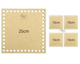Kit Bases MDF Quadradas Crochê/Fio de Malha - 5 Peças