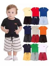 Kit Básico 10 Peças Roupa Infantil Menino 5 Camisetas Básicas 5 Bermudas 5 Conjuntos Lisos Menino