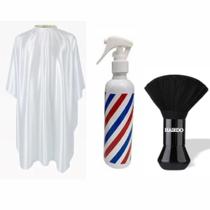 Kit Basico Barbeiro Cabeleireiro Capa De cetim Com Zíper + Borrifador Pole + Espanador Preto Kit Basico Barbeiro Cabeleireiro Capa De cetim Com Zíper + Borrifador Pole + Espanador Preto