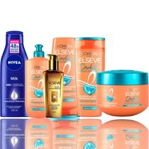 Kit Básico Cachos Longos dos Sonhos Loreal Paris com Hidratante Corporal Nivea Milk Loção Tratamento Óleo Extraordinário