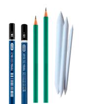 Kit Básico de desenho 2 esfuminhos e 2 lápis HB, 2B, e 6B BRW Kit Básico de desenho 2 esfuminhos e 2 lápis HB, 2B, e 6B BRW