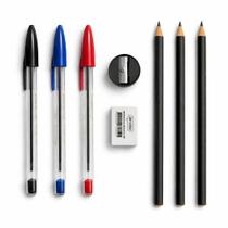 Kit Básico Escolar Lápis Caneta Borracha e Apontador Para Fundamental