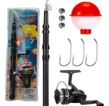 Kit Basico Infantil Iniciante Pesca Vara Telescopica Estica 1,6mt Molinete Anzol Boia Chumbada - Por