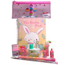 kit básico material escolar fofo caderno borracha apontador