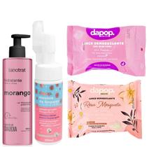 Kit Básico Skincare Viagem Lenço Aloe Vera/Rosa Mosqueta/Mousse De Limpeza/Hidratante