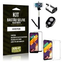 Kit Bastão de Selfie Bluetooth LG K22 Plus + Capinha Anti Impacto +Película Vidro 3D - Armyshield
