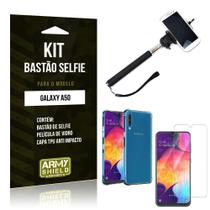Kit Bastão de Selfie Galaxy A50 Bastão + Capinha Anti Impacto + Película de Vidro - Armyshield