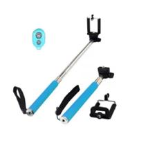 Kit Bastão de Selfie Monopod Com Controle Remoto Bluetooth - AZUL
