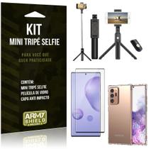 Kit Bastão Selfie Tripé Bluetooth para Galaxy Note 20 Ultra 6,9" + Capa + Película 3D