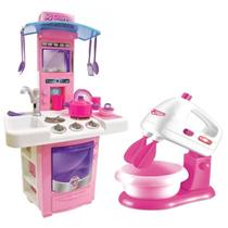 Kit Batedeira Infantil Brinquedo Cozinha + Big Cozinha Rosa