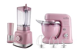 Kit Batedeira Planetária 700w + Liquidificador Britânia Rosa 1400w 110v ou 220v