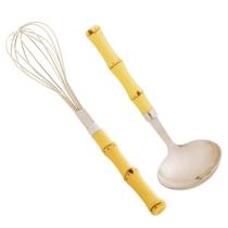 Kit Batedor de Ovos e Concha Aço Inox e Cabo Plástico Bambu 2 Peças - Lyor